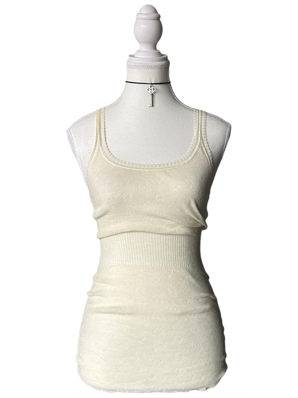 Y2K Coquette “St Michael” Cream Heart Pointelle Tank Top